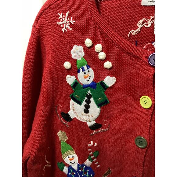 Vintage Tiara International Women Ugly Christmas Cardigan Sweater Red Size - Picture 4 of 9